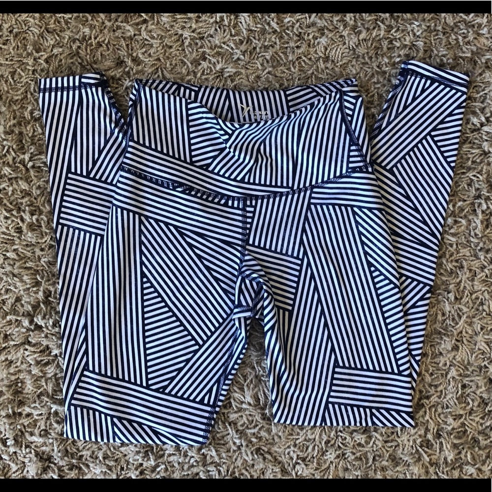 Active Leggings - Navy Blue & White